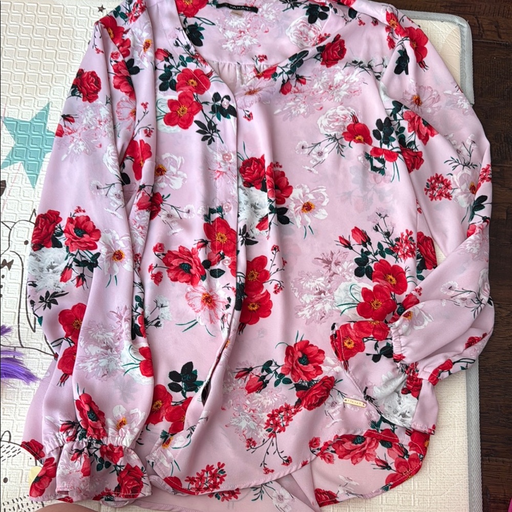 TAHARI MEDIUM Floral Pink Blouse